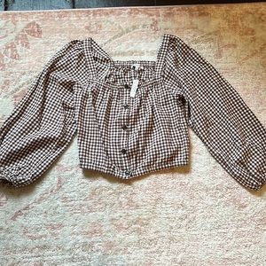Madewell size L gingham crop top with balloon sleeves